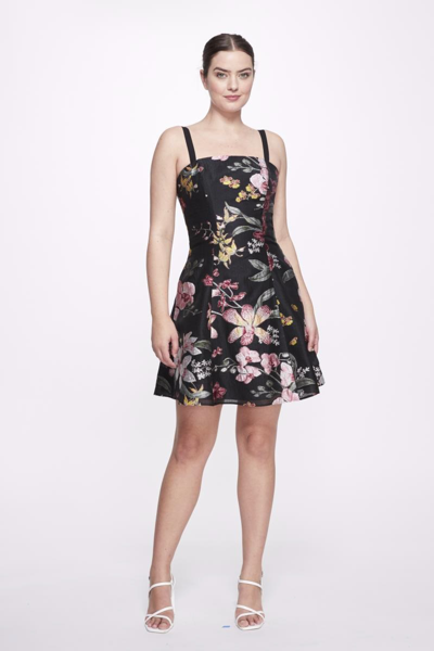 Marchesa Notte Fit-&-flare Floral Fil Coupe Dress In Black