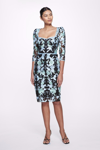 MARCHESA NOTTE FITTED 3/4 SLEEVE DRESS