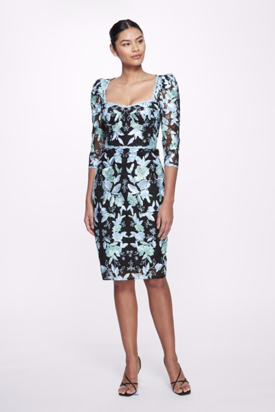 Marchesa Notte Women's Fitted Midi-dress In Navy
