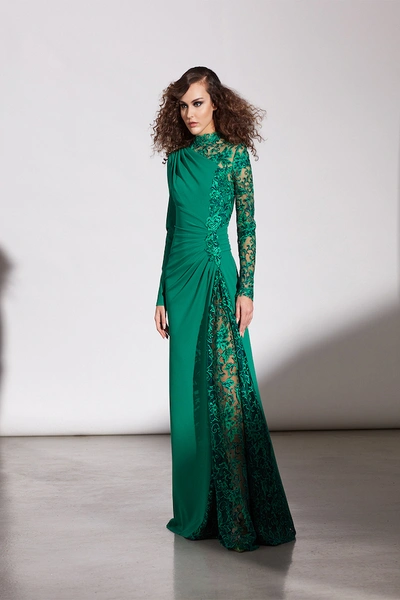 Tadashi Shoji Green Long Sleeve Lace Dress ModeSens