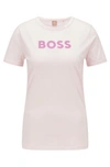 Hugo Boss Organic-cotton T-shirt With Contrast Logo In Light Pink