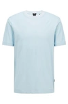 Hugo Boss Slim-fit T-shirt In Honeycomb Cotton With Tipped Collar In Light Blue