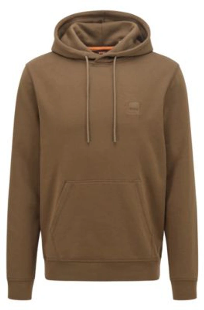 Hugo Boss French-terry-cotton Hooded Sweatshirt With Logo Patch In Green