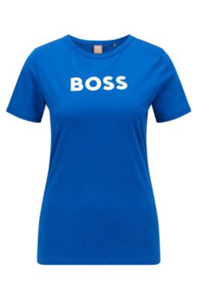 Hugo Boss Organic-cotton T-shirt With Contrast Logo In Blue