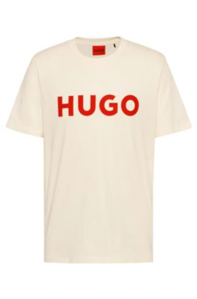 Hugo Boss Cotton-jersey Regular-fit T-shirt With Contrast Logo- White Men's T-shirts Size Xs In White