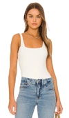 Good American Sleeveless Square Neck Tank Bodysuit In White