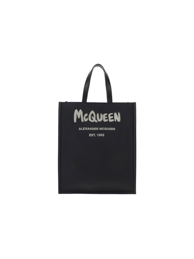 Alexander Mcqueen Shopper Graffiti In Black/off White