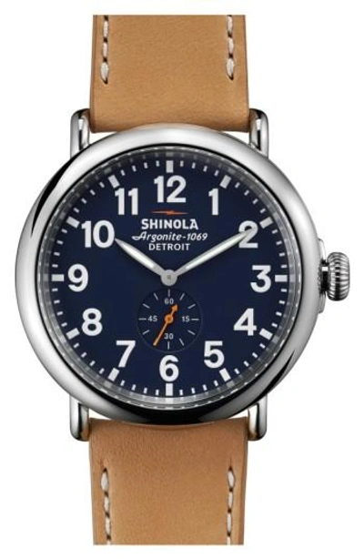 Shinola 'the Runwell' Leather Strap Watch, 47mm In Neutrals