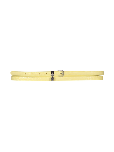 Alexander Mcqueen Double Belt With Skull And Pavè In Giallo