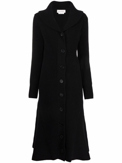 Alexander Mcqueen Ribbed Wool And Cashmere-blend Coat In Dark Brown