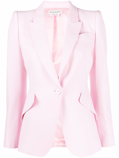 Alexander Mcqueen V-neck 1-button Blazer Jacket In Pink