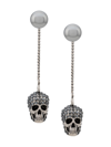 Alexander Mcqueen Skull Embellished Drop Earrings In Silver