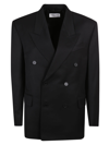Balenciaga Hourglass Double-breasted Wool Blazer In Green/black