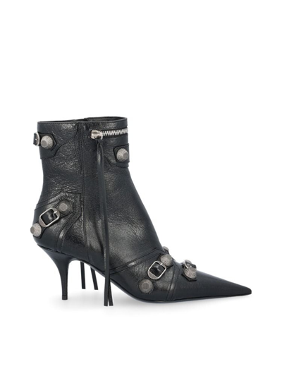 Balenciaga Cagole Bootie Low Heels Ankle Boots In Black Leather