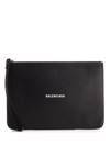 Balenciaga Zip Leather Pouch Clutch Bag In Black