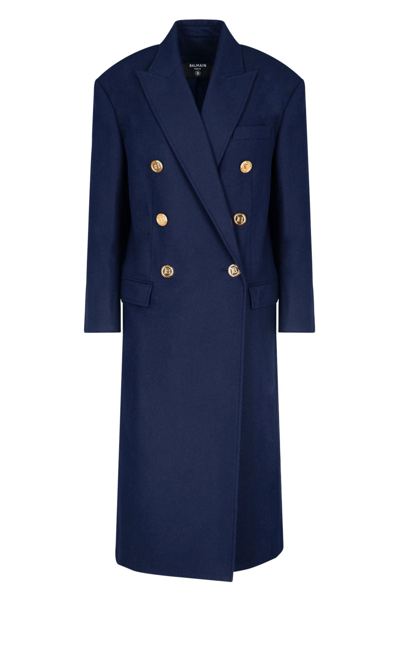 Balmain Women's  Blue Wool Coat