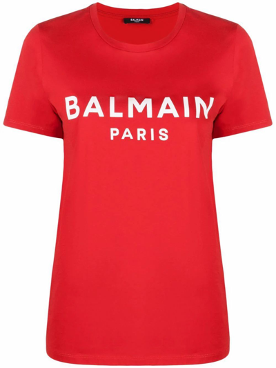 Balmain Cotton T-shirt With Print In Red