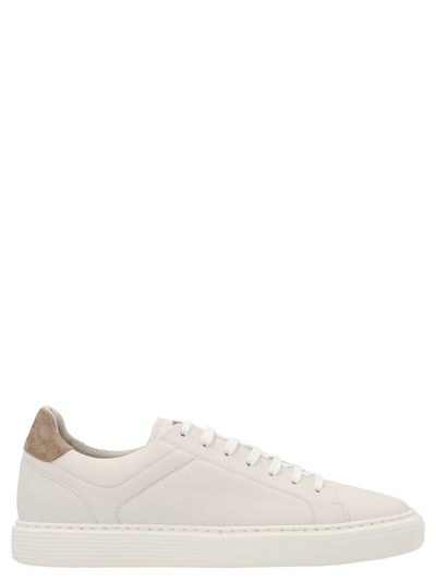 Brunello Cucinelli Mens White Leather Sneakers