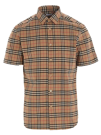 Burberry Simpson Checked Short-sleeved Shirt In Beige