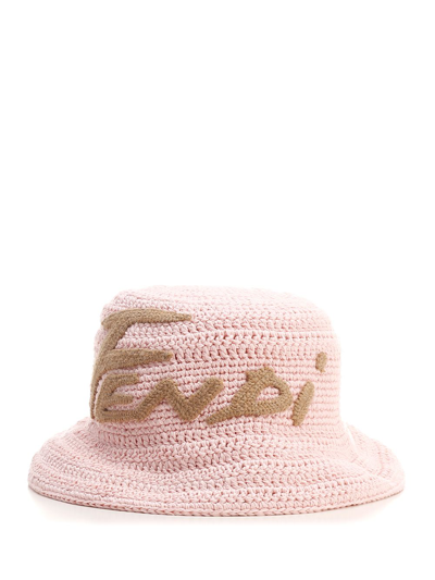 Fendi Logo Embroidered Bucket Hat In Pink