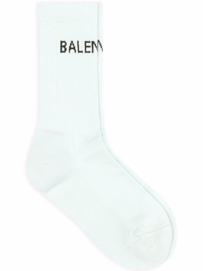 Balenciaga Logo Printed Tennis Socks In Light Blue/black