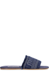 Miu Miu Frayed Denim Logo Flat Sandals In Default Title