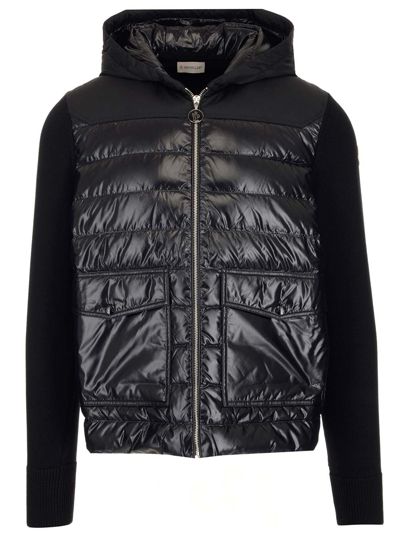 Moncler High-neck Padded Shell And Knitted Cardigan In Black