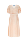 Prada Silk Dress With Pleated Detailing And Puff Sleeves In Default Title