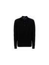 Prada Long-sleeved Knitted Polo Shirt In Black