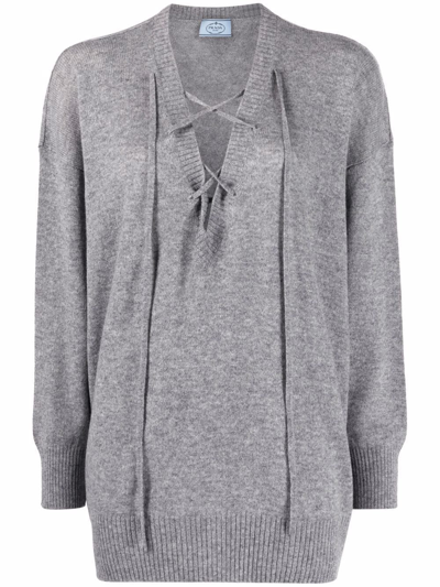 Prada Womens Grey Cashmere Sweater