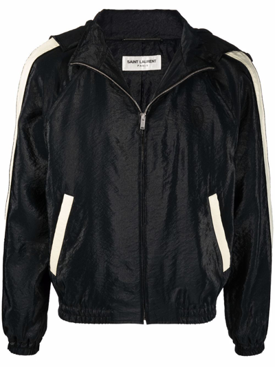Saint Laurent Viscose Blend Jacket With Embroidered Monogram - Atterley In Black