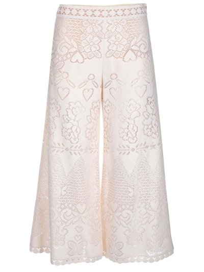 Valentino High Waist Wide Leg Lace Trousers In Default Title