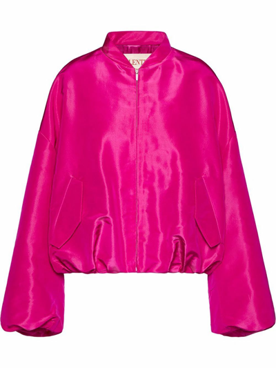 Valentino Varsity Oversized Silk Jacket In Fuchsia