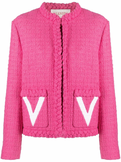 Valentino Timeless Woven-detail Tweed Coat In Pink