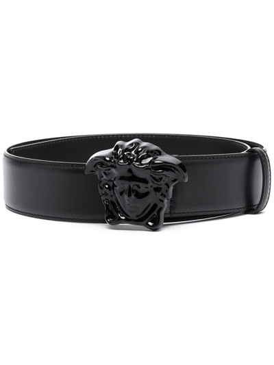 Versace Belts In Black Leather In Nero
