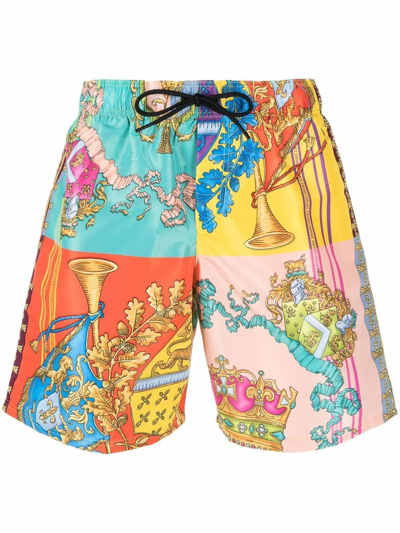 Versace Baroque-pattern Print Swim Shorts In Multicolor