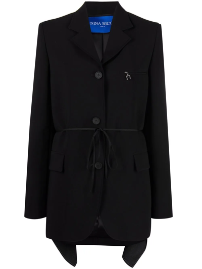 Nina Ricci Tied-waist Gabardine Jacket In Black