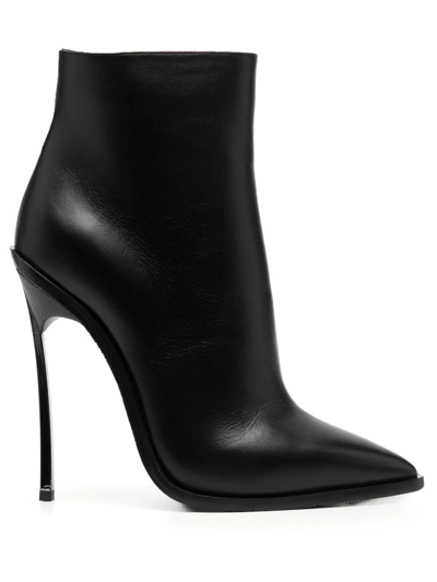 Casadei Pointed Leather Boots In Black