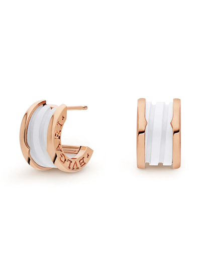 Bvlgari B.zero1 18k Rose Gold & White Ceramic Hoop Earrings