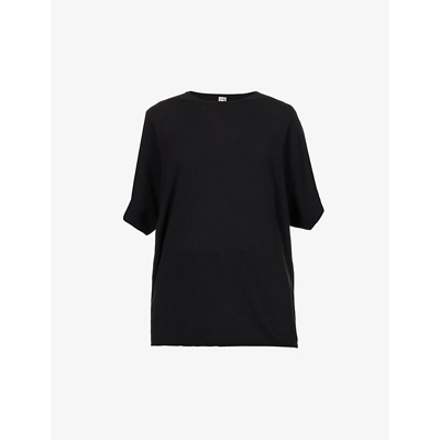 Totême Oversized Scoop-neck Silk-knit T-shirt In Black