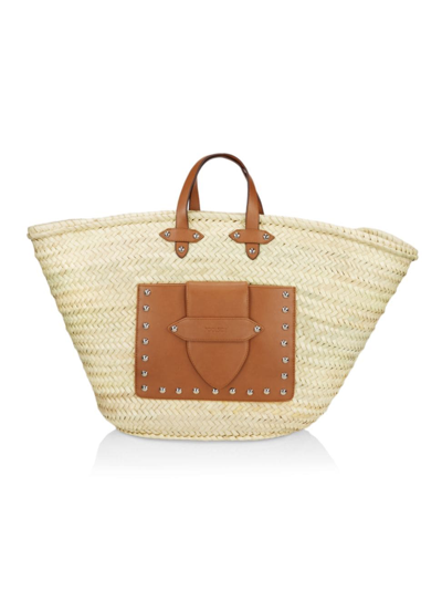 Poolside Large Studded Straw Beach Tote Bag In Natural