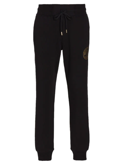 Versace Jeans Couture Vemblem S Foil Trousers Sweatpants In Black Gold