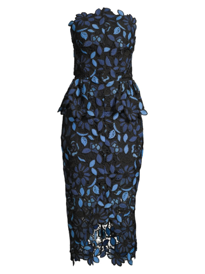 Elliatt Optics Floral Lace Peplum Dress In Black Blue