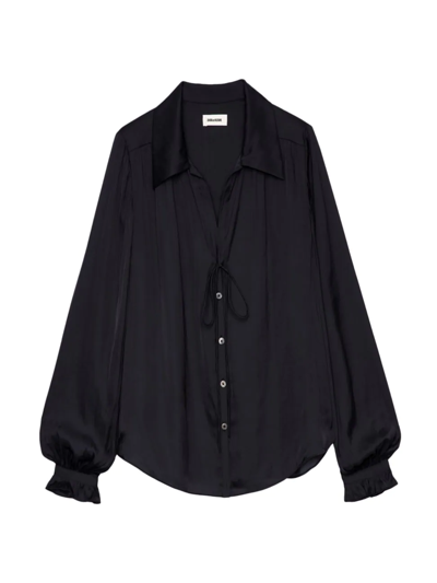 Zadig & Voltaire Tilan Satin Long-sleeve Blouse In Noir