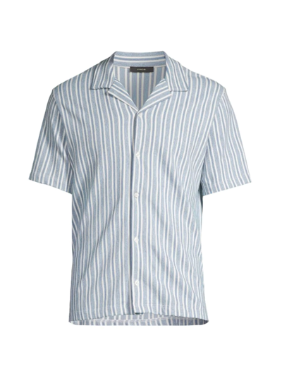Vince Cabana Stripe Cotton Short Sleeve Button-up Shirt In Twilight Blue/ Off Wh