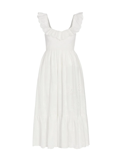Astr Cottage Eyelet Cotton Midi-dress In White