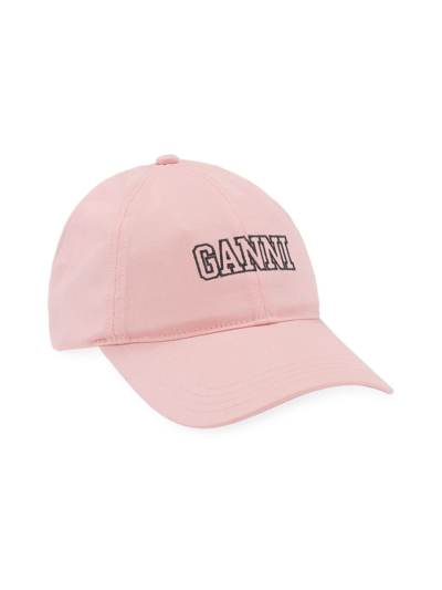 Ganni Embroidered Organic Cotton-twill Baseball Cap In Pink