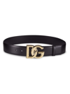 Dolce & Gabbana Calfskin Belt With Metal Dg Logo In Nero