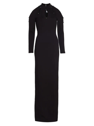 Christian Cowan Long Sleeve Crepe Cut-out Gown In Black