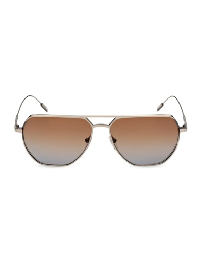 Zegna Men's Metal Double-bridge Rectangle Sunglasses In Grey